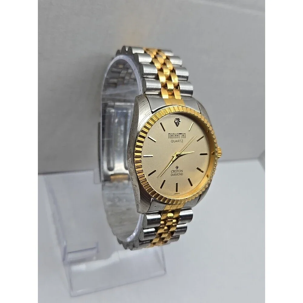 Vintage Manhattan By Croton Diamond Two Tone Quartz Watch Japan New Battery Mens